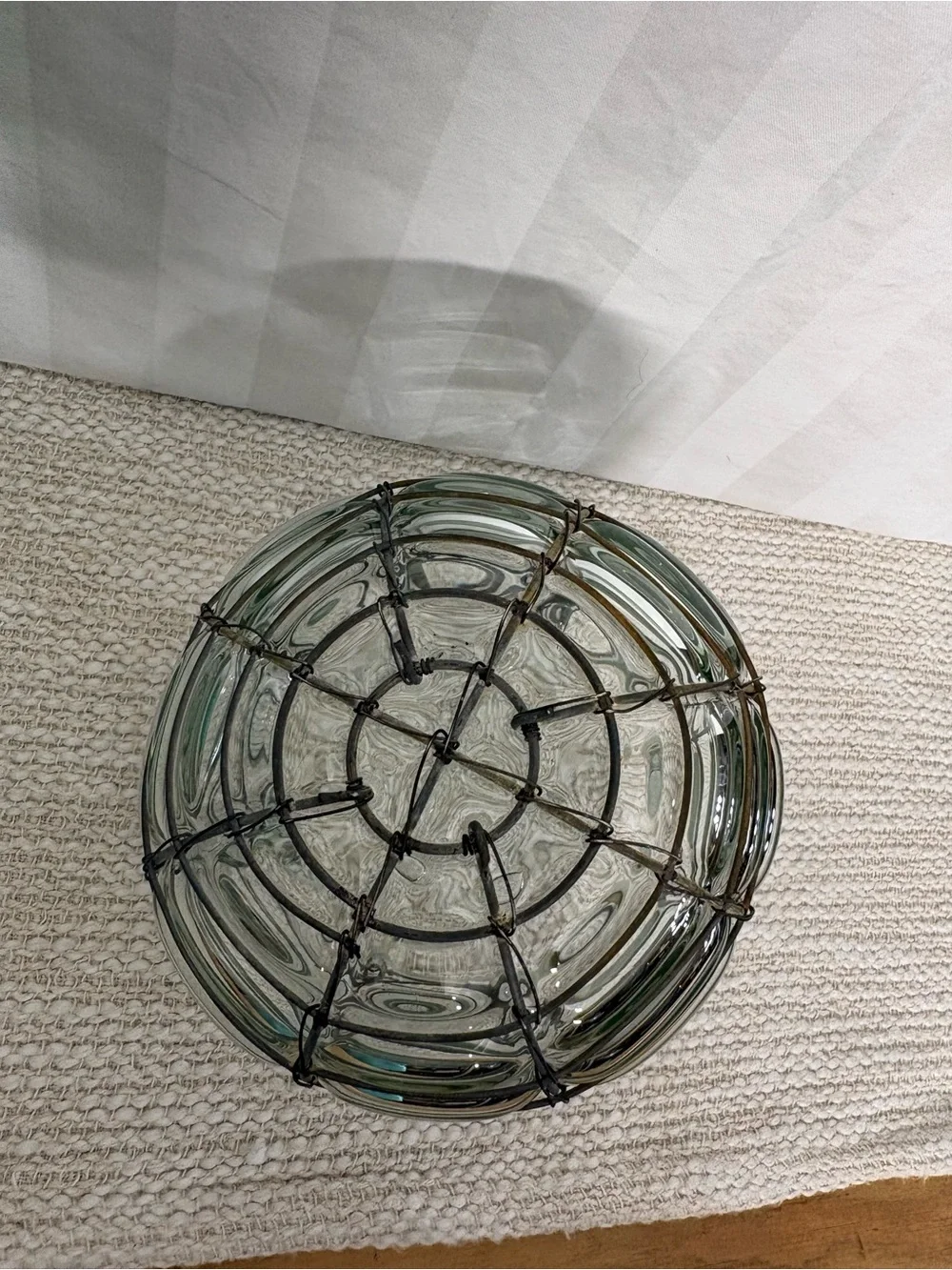 Vintage Glass Lantern Vase with Wire Cage Handle - Clear Glass